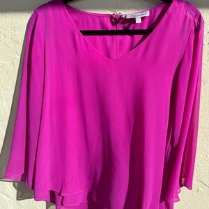 Jennifer Lopez Vibrant Layered Fuchsia Blouse in Georgette